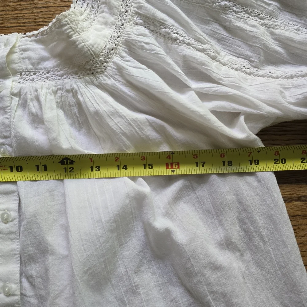 FREE PEOPLE White Cream Cotton Blouse Lace Eyelet Reversible XS